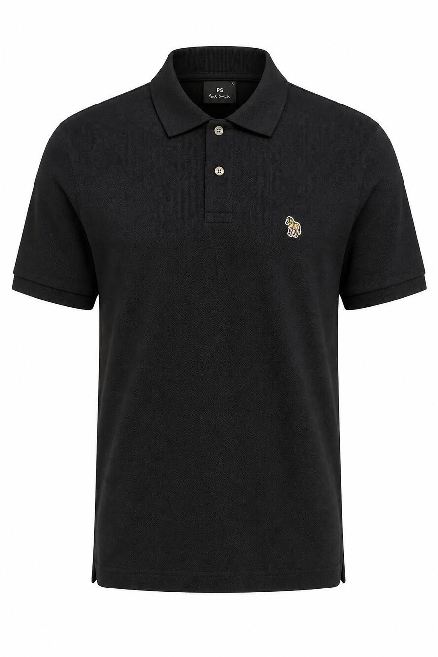 PS Paul Smith Zebra Logo Polo Shirt Mens Large Black Organic Cotton Pique Luxe